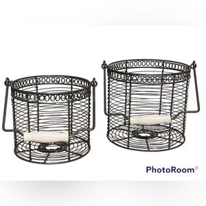 NWOT•Gunmetal Baskets w/white ceramic handles set of 2